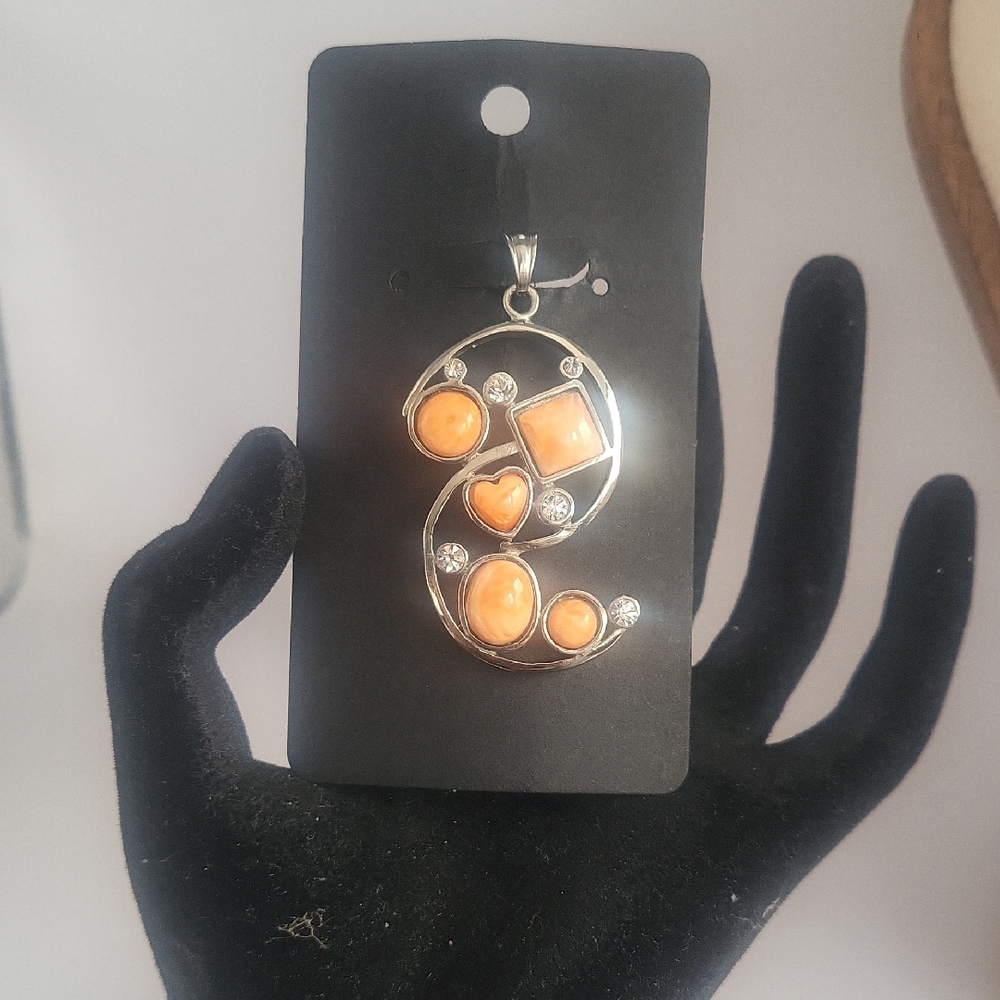 Elegant Silver and Orange Pendant Necklace